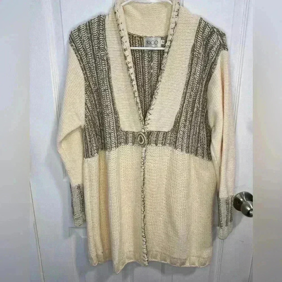 Rico Handknit Women Cotton Cardigan Large L Cream Boho Grannycore Cottagecore - Picture 1 of 7